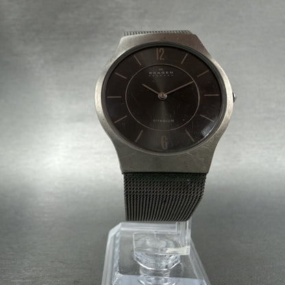 Skagen Watch Men 34mm Gray Dial Titanium Round Mesh Band 233LTTM New Battery5