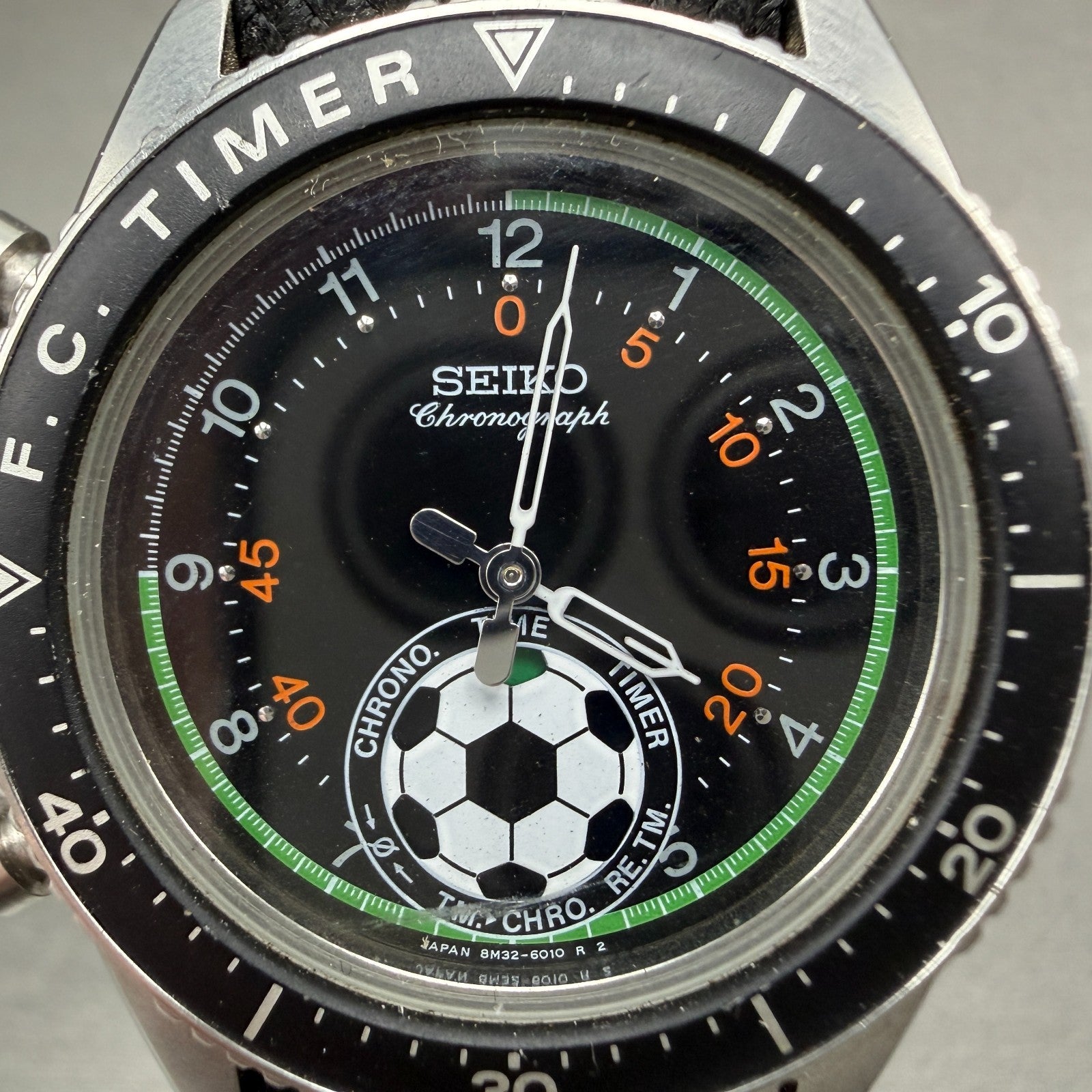 Seiko F.C Timer Watch Men 36mm Black Dial Steel Chronograph 8M32-6010 New batt1