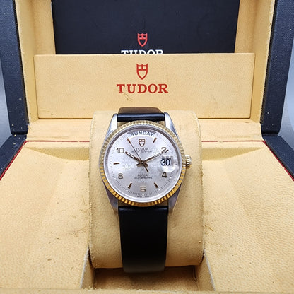 Tudor Prince Date Day Watch Men 36mm Silver Dial Two Tone  Automatic 762130
