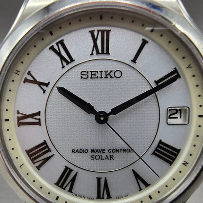 Seiko Solar Watch Men 38mm White Dial Silver Tone Date Atomic 7B22-0AM0 READ!!!!2
