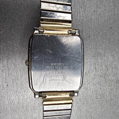 Seiko Watch Men 30mm White Dial Two Tone Rectangle 7431-5010 New Battery10