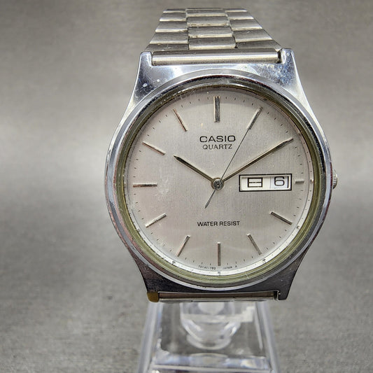 Casio MQ514 Watch Men 33mm Silver Dial Silver Tone Round New Battery0