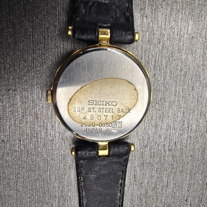 Seiko Watch Women 22mm Black Dial Gold Tone Round 2C20-0050 New Battery Vintage10