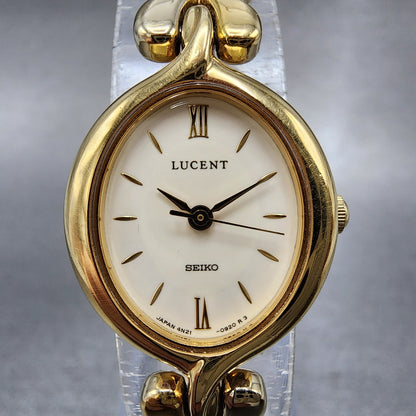 Seiko Lucent Watch Women 19mm Cream Dial Gold Tone 4n215160 New Battery1