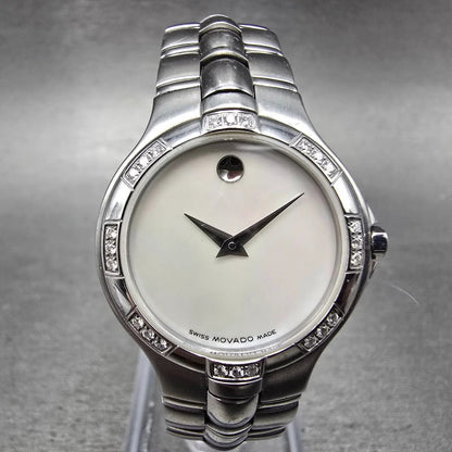 Movado Museum Watch Women 27mm MOP Dial Steel Diamond Bezel 0606098 New batt0