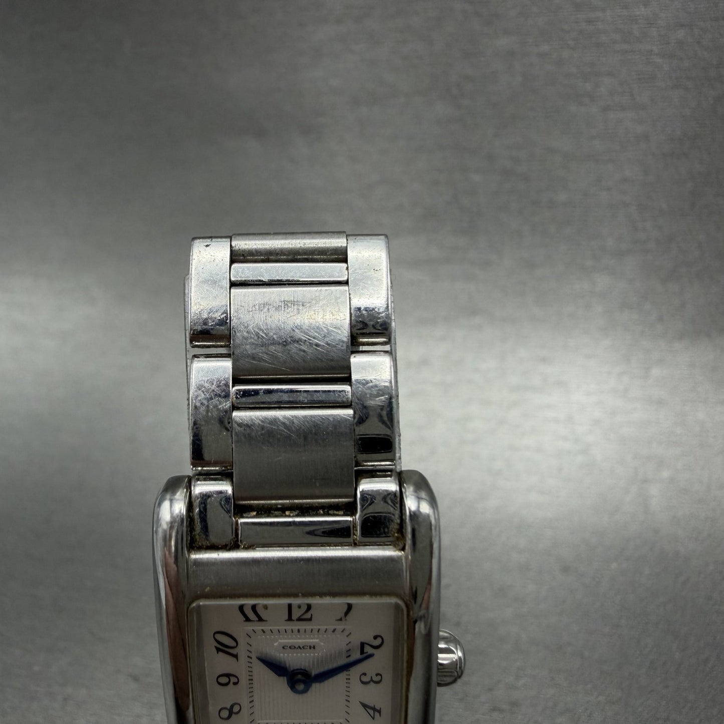 Coach Tank Watch Women 19mm White Dial Silver Tone Rectangle W002B New Battery4