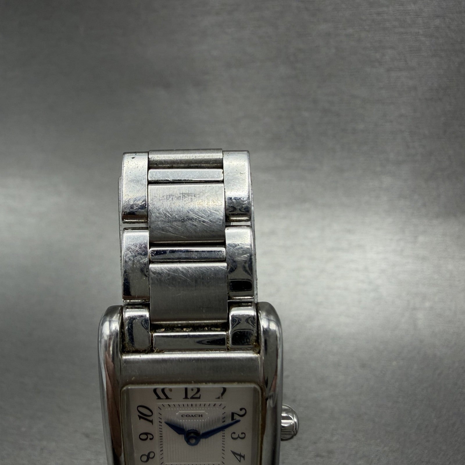 Coach Tank Watch Women 19mm White Dial Silver Tone Rectangle W002B New Battery4