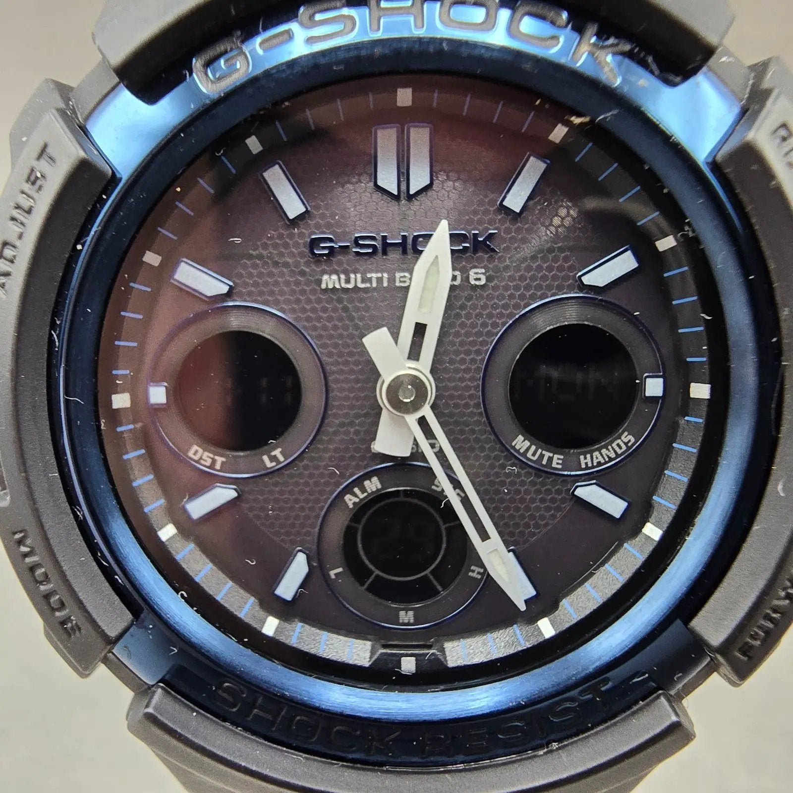 Casio G-Shock AWG-M100A Watch Men 47mm Black Blue Alarm Chrono Solar Works1