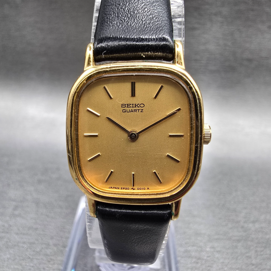 Seiko Watch Women 20mm Gold Dial Gold Tone Rectangle 2P20-5000 New Battery0