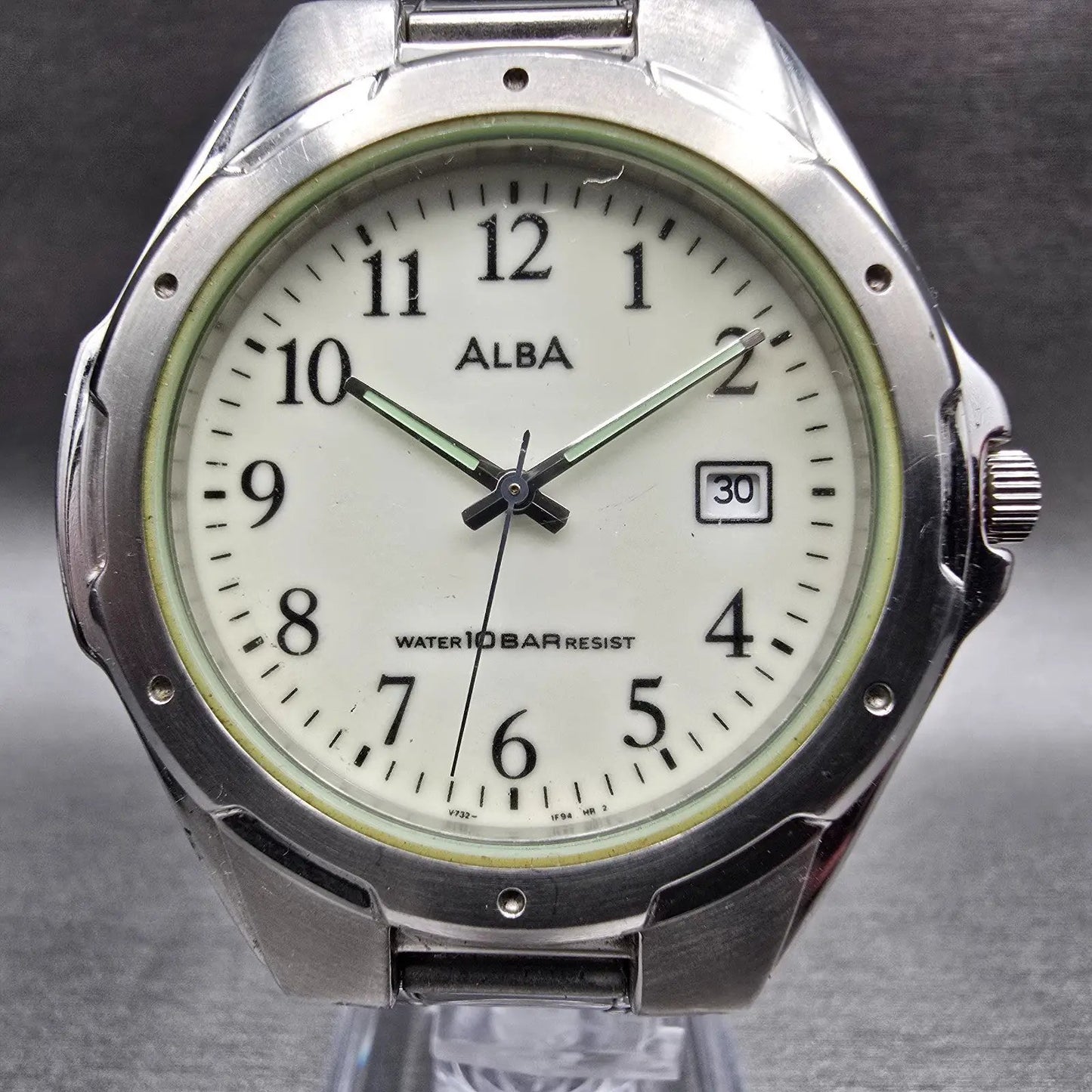 Seiko Alba Watch Men 39mm Luminous Dial Silver Tone Date V732-0S00 New Battery1