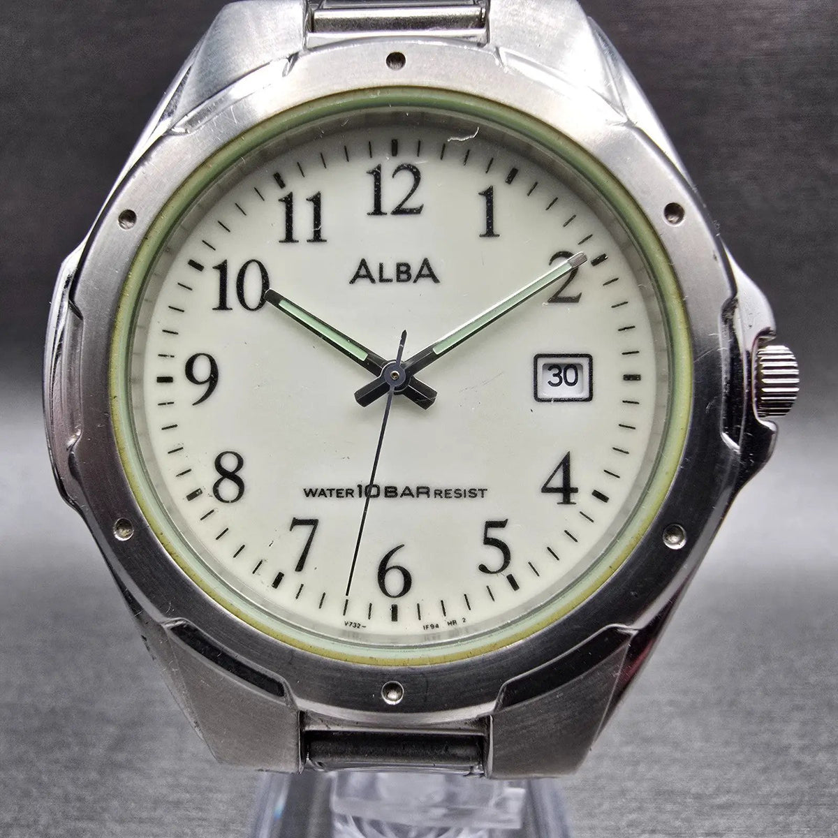 Seiko Alba Watch Men 39mm Luminous Dial Silver Tone Date V732-0S00 New Battery1