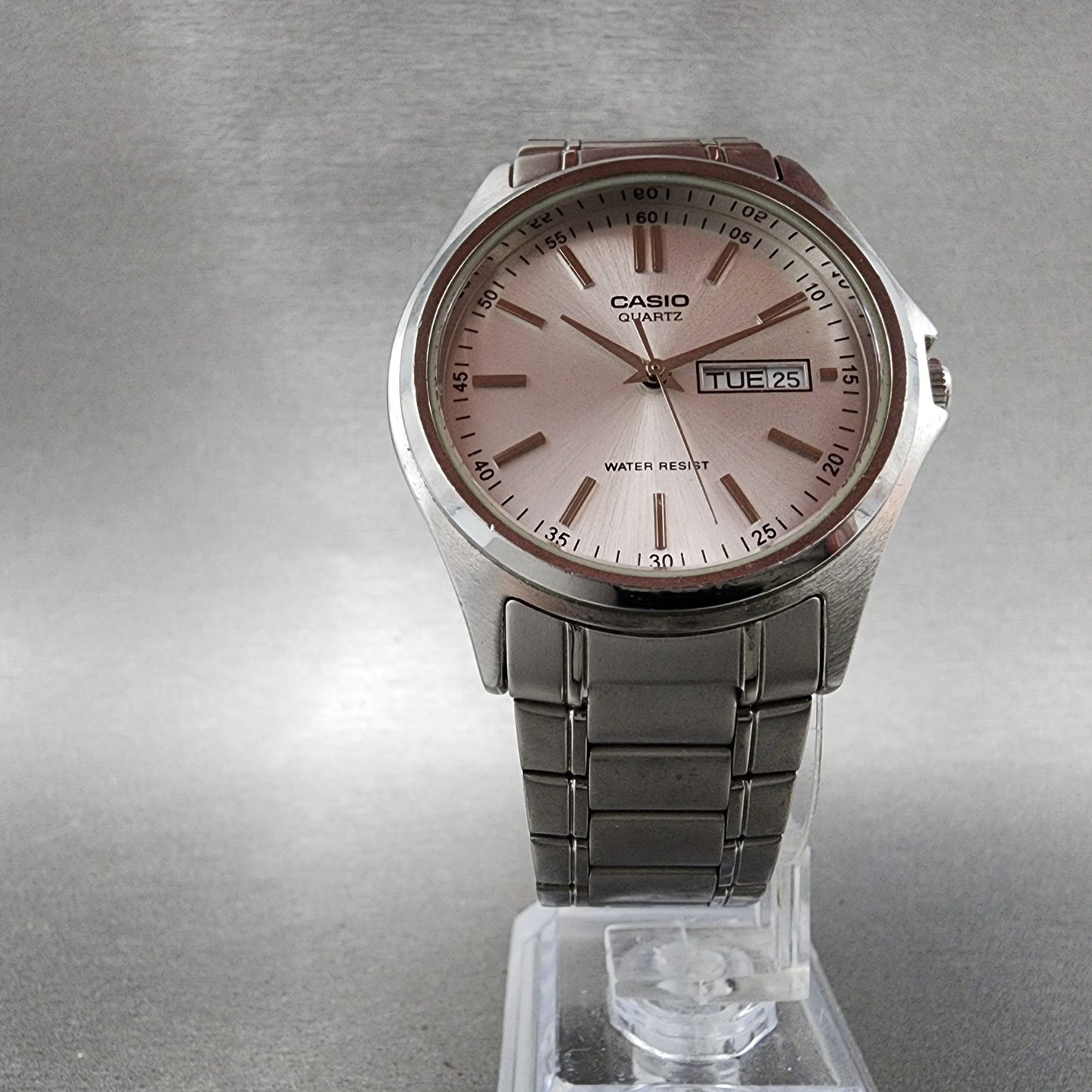 Casio Watch Men 37mm Silver Dial Silver Tone Daydate MTP1239DJ New Battery5