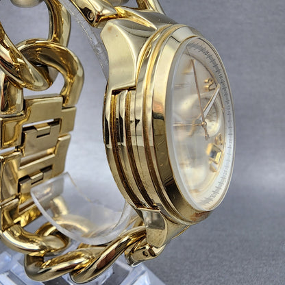 Michael Kors Runway Chronograph Watch Women 38mm Gold Dial Gold Tone New Battery4