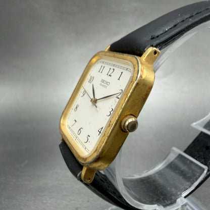 Seiko Tank Watch Men 27mm White Dial Gold Tone Square 6531-5130 New Battery VTG82