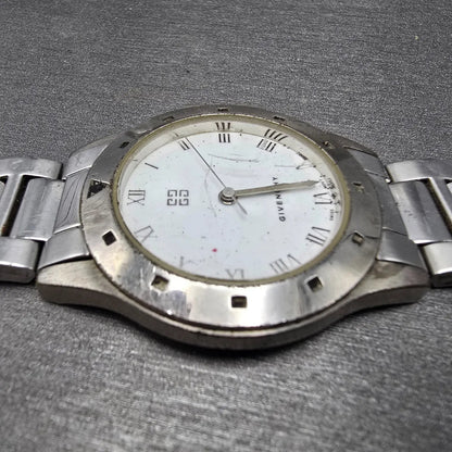 Givenchy Watch Men 35mm White Dial Silver Tone Round  Broken Bracelet PARTS6