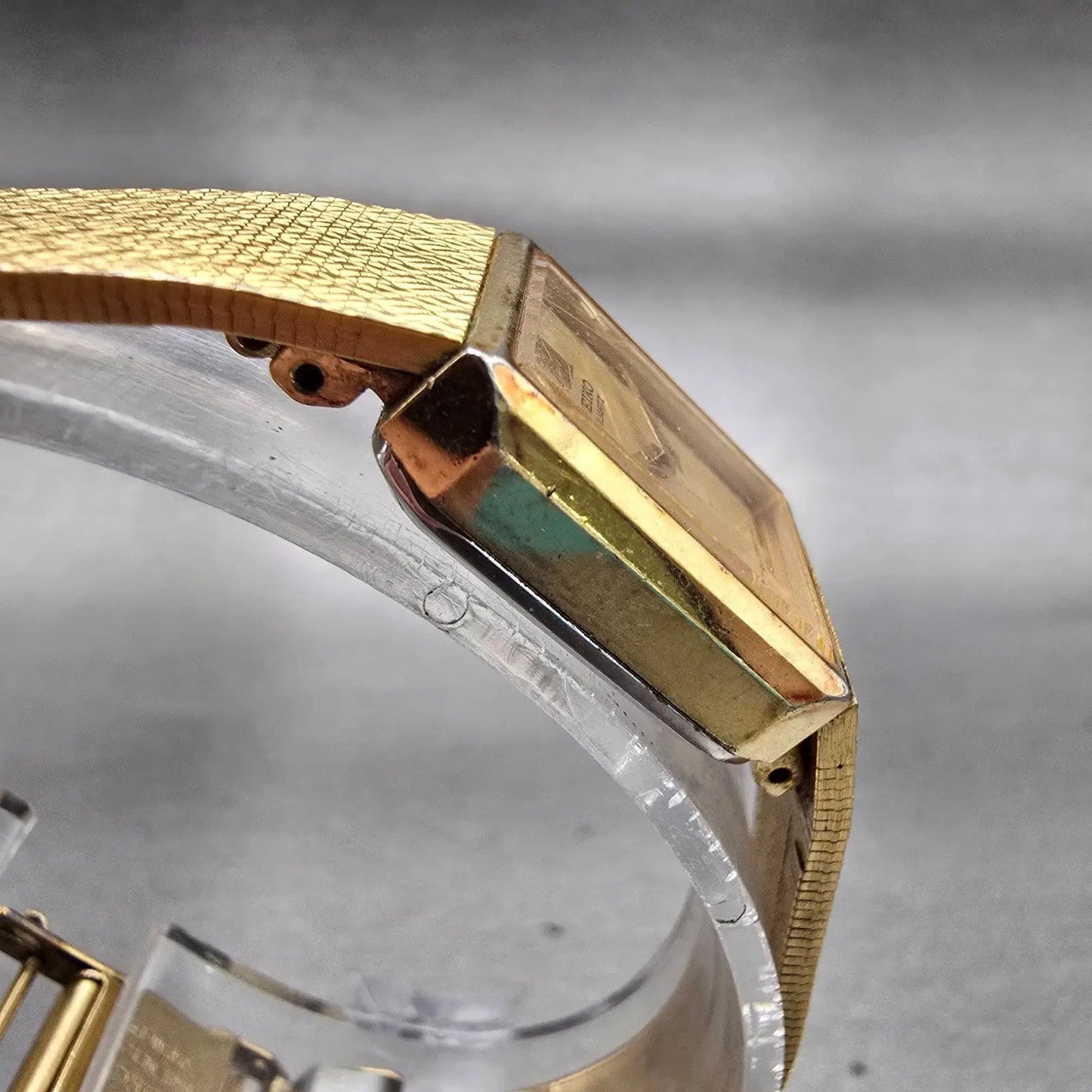 Seiko Watch Women 17mm Gold Dial Gold Tone Rectangle 5420-5390 New Battery VTG3