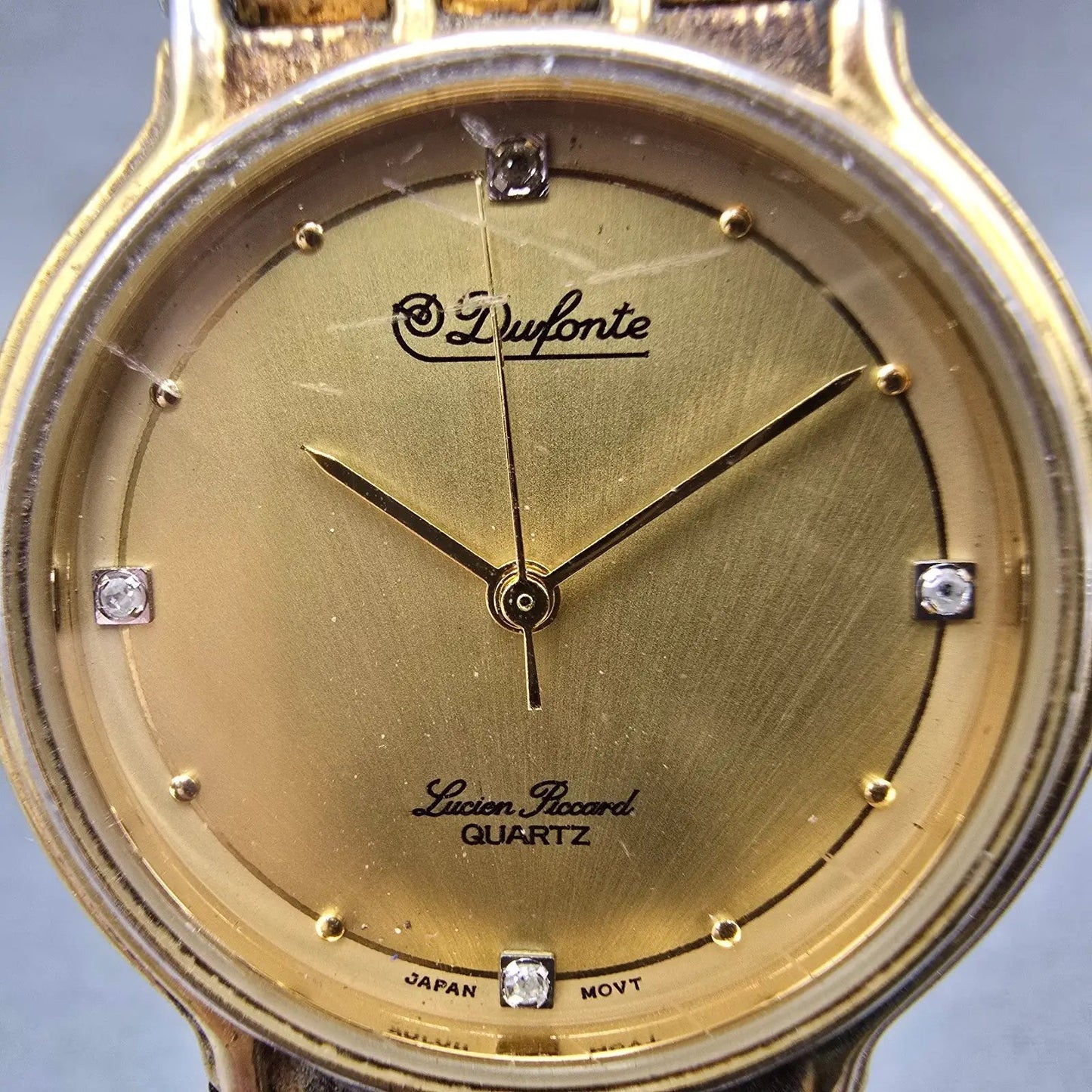 Lucien Piccard Dufonte Watch Men 32mm Gold Dial Gold Tone Round New Battery VTG1