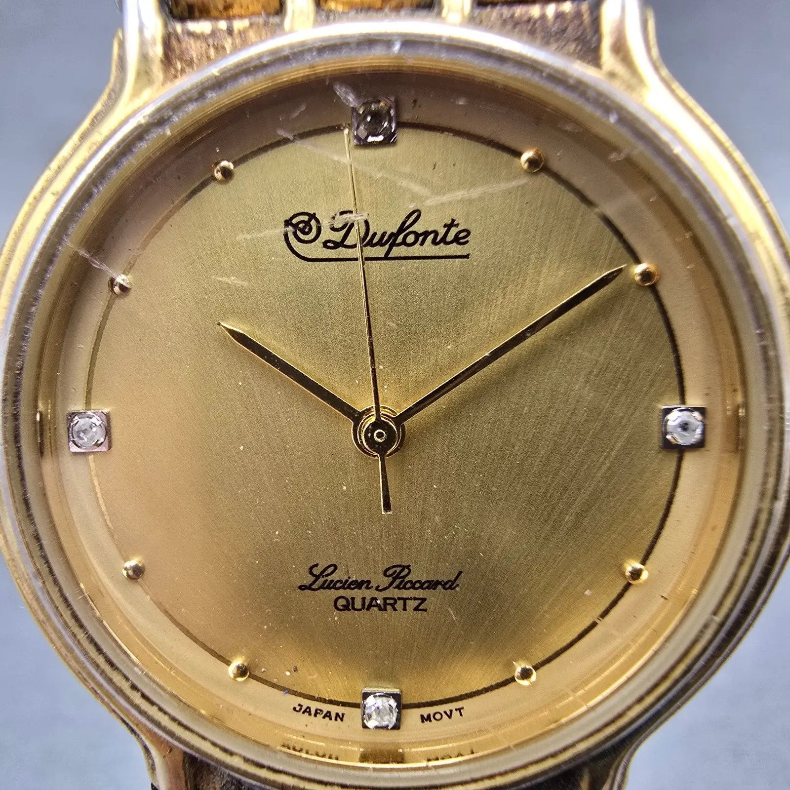 Lucien Piccard Dufonte Watch Men 32mm Gold Dial Gold Tone Round New Battery VTG1
