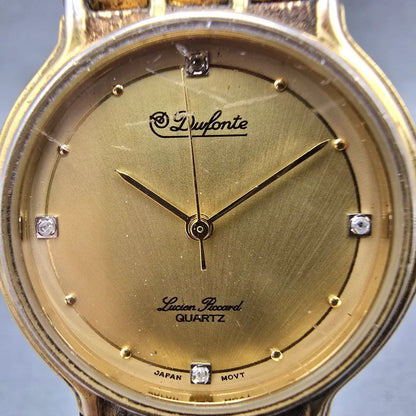 Lucien Piccard Dufonte Watch Men 32mm Gold Dial Gold Tone Round New Battery VTG1