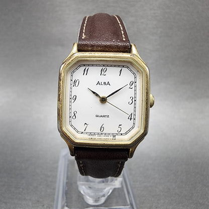 Seiko Alba Watch Women 22mm White Dial Gold Tone Octagon V2515330 New Battery0