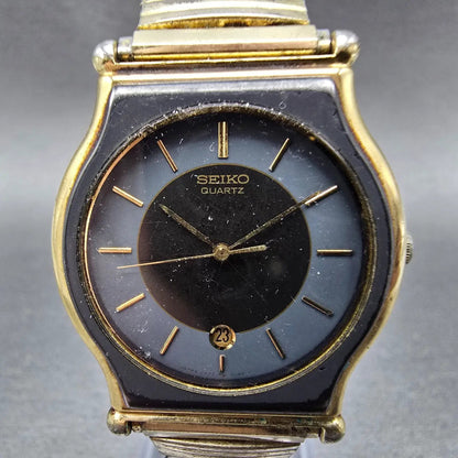 Seiko Watch Men 32mm Black Dial Gold Date 2A23 Movement 0149 VTG JPPARTS0