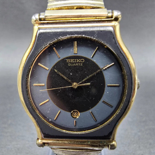 Seiko Watch Men 32mm Black Dial Gold Date 2A23 Movement 0149 VTG JPPARTS0