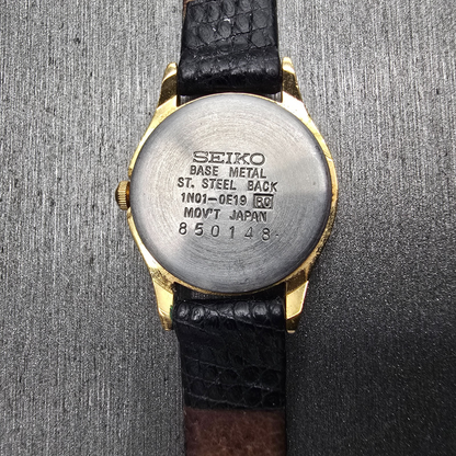 Seiko Watch Women 20mm Gold Dial Gold Tone Round 1N01-0E19 New Battery10