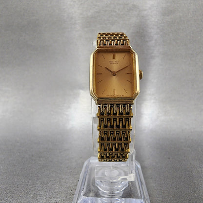 Seiko Tank Watch Women 16mm Champagne Dial Gold Tone 2c205449 New Battery5