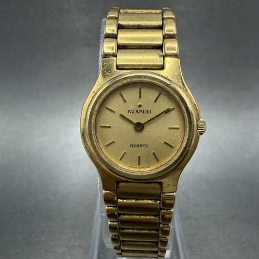 Movado Watch Women 21mm Gold Dial Gold Tone Round 87-23-835P New Battery0