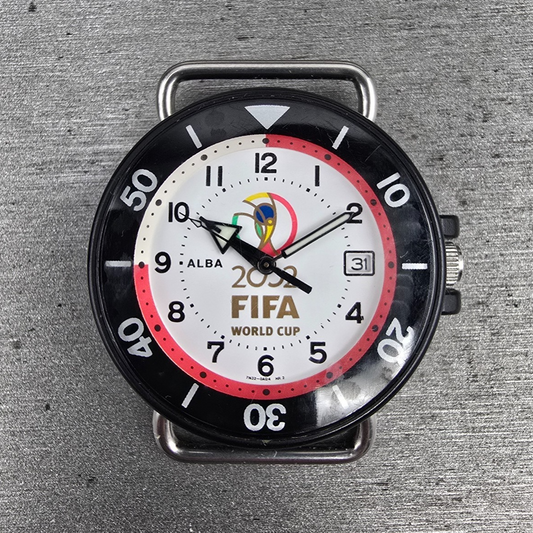 Alba 2002 FIFA World Cup Watch Men 35mm White Dial Black Tone 7N32-0AE0 New Batt0