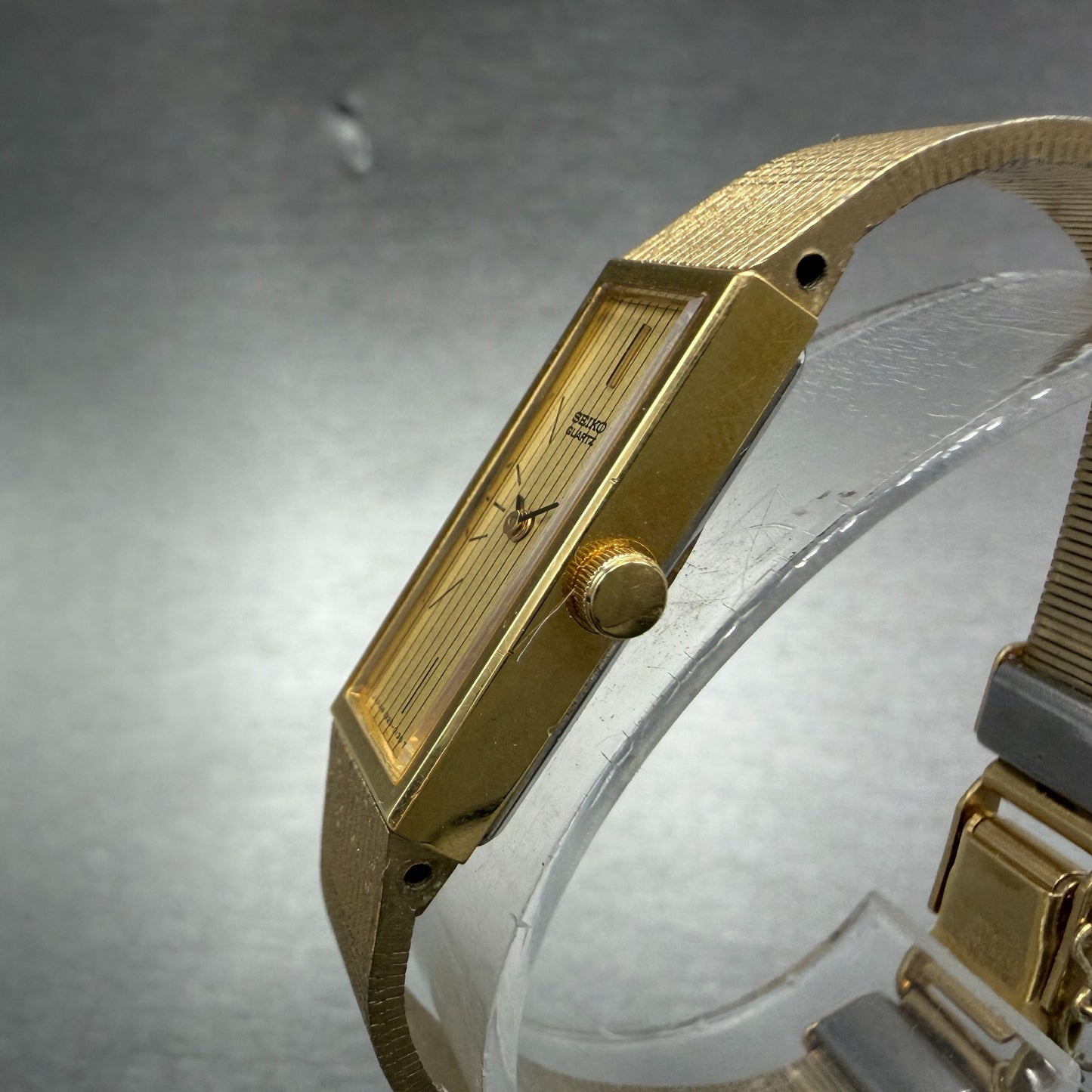 Seiko Tank Watch Women 12mm Champagne Dial Gold Tone 1320-5119 New Battery2