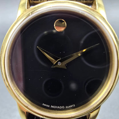 Movado Museum Watch Women 27mm Black Dial Gold Round MB.01.3.34.6003 New Batt SW1