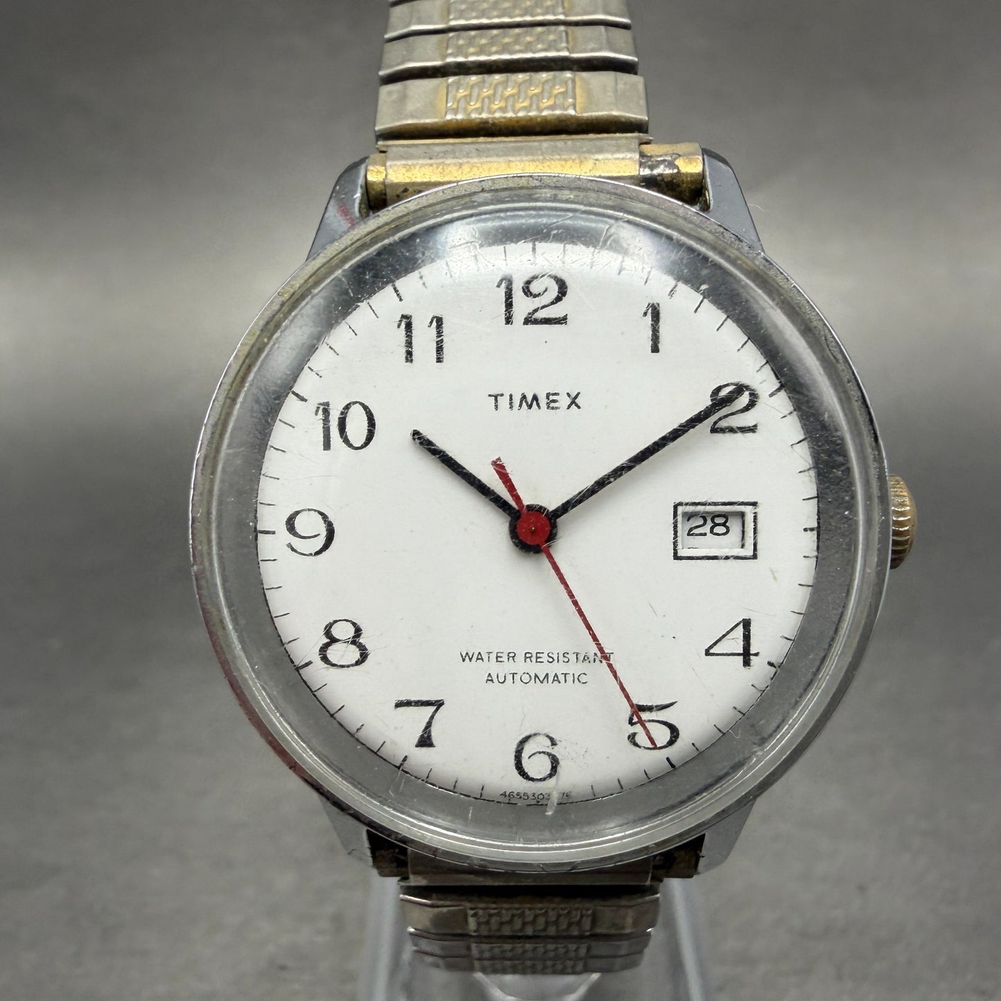 Timex Viscount Automatic Watch Men 35mm White Dial Silver Tone Date Round Runs0