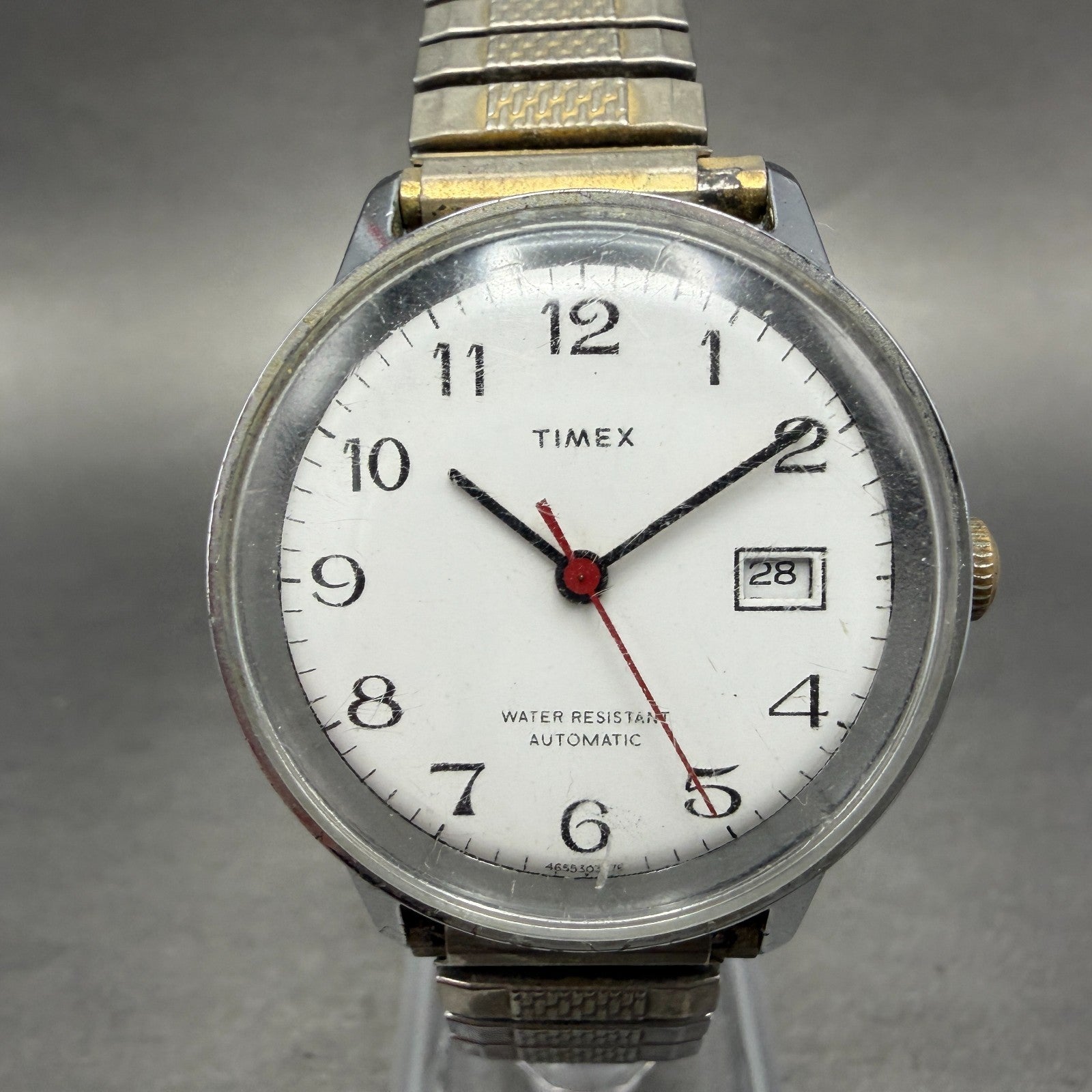 Timex Viscount Automatic Watch Men 35mm White Dial Silver Tone Date Round Runs0