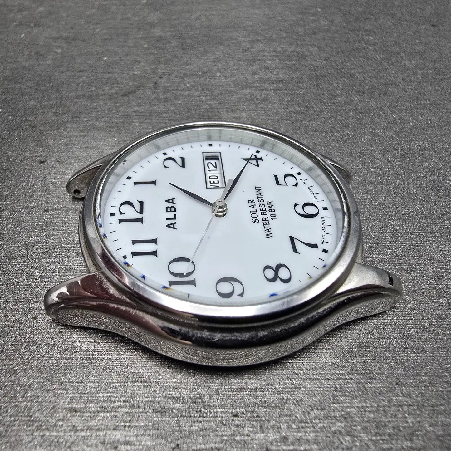 Seiko Alba Solar Watch Men 36mm White Dial Silver Tone Daydate V158-0AX0 PARTS4