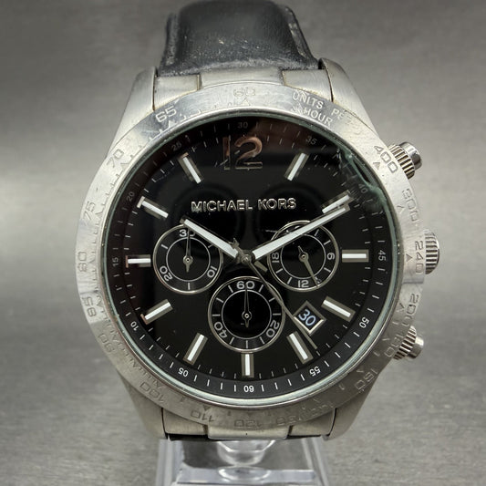 Michael Kors Layton Chronograph Watch Men 44mm Black Dial Steel MK-8215 NewBat0