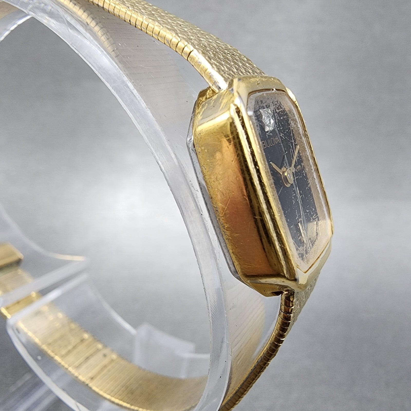 Bulova Tank Watch Women 16mm Black Dial Gold Tone Rectangle P4 New Battery3