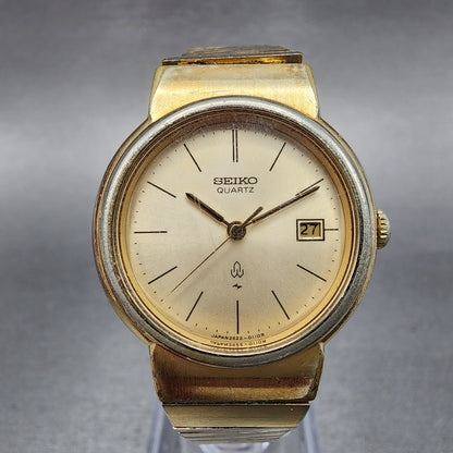 Seiko Watch Women 26mm Champange Dial Gold Tone Date Round 2622-0070 New Battery
