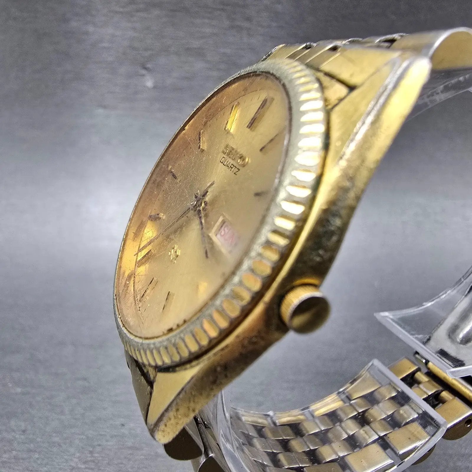 Seiko SQ President Watch Men 36mm Gold Dial Gold Daydate 5Y23-8A60 Round PARTS B3