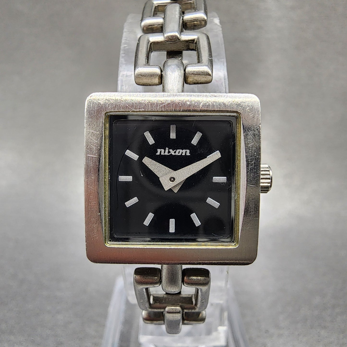 Nixon The Charm Watch Women 19mm Black Dial Silver Tone Square New Battery0