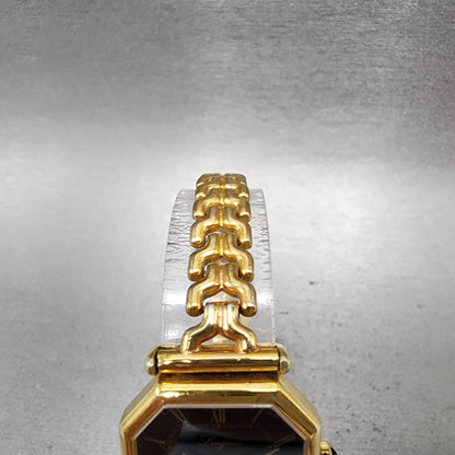 Longines Watch Women 24mm Black Dial Gold Plated Manual Wind Runs Octagon VTG4