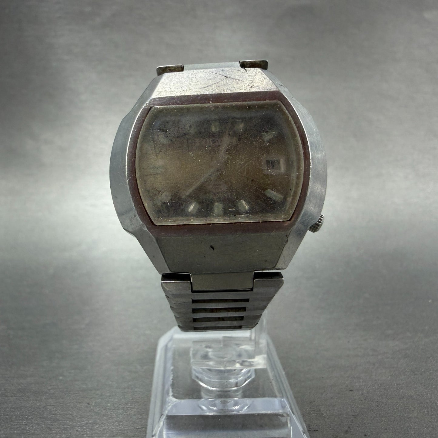 Rioch Watch Men 37mm Brown Dial Silver Tone Date Round 571004 PARTS Vintage6