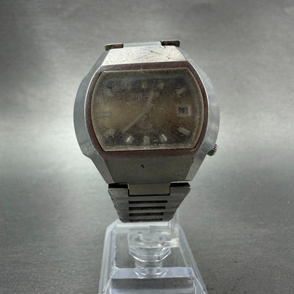 Rioch Watch Men 37mm Brown Dial Silver Tone Date Round 571004 PARTS Vintage6