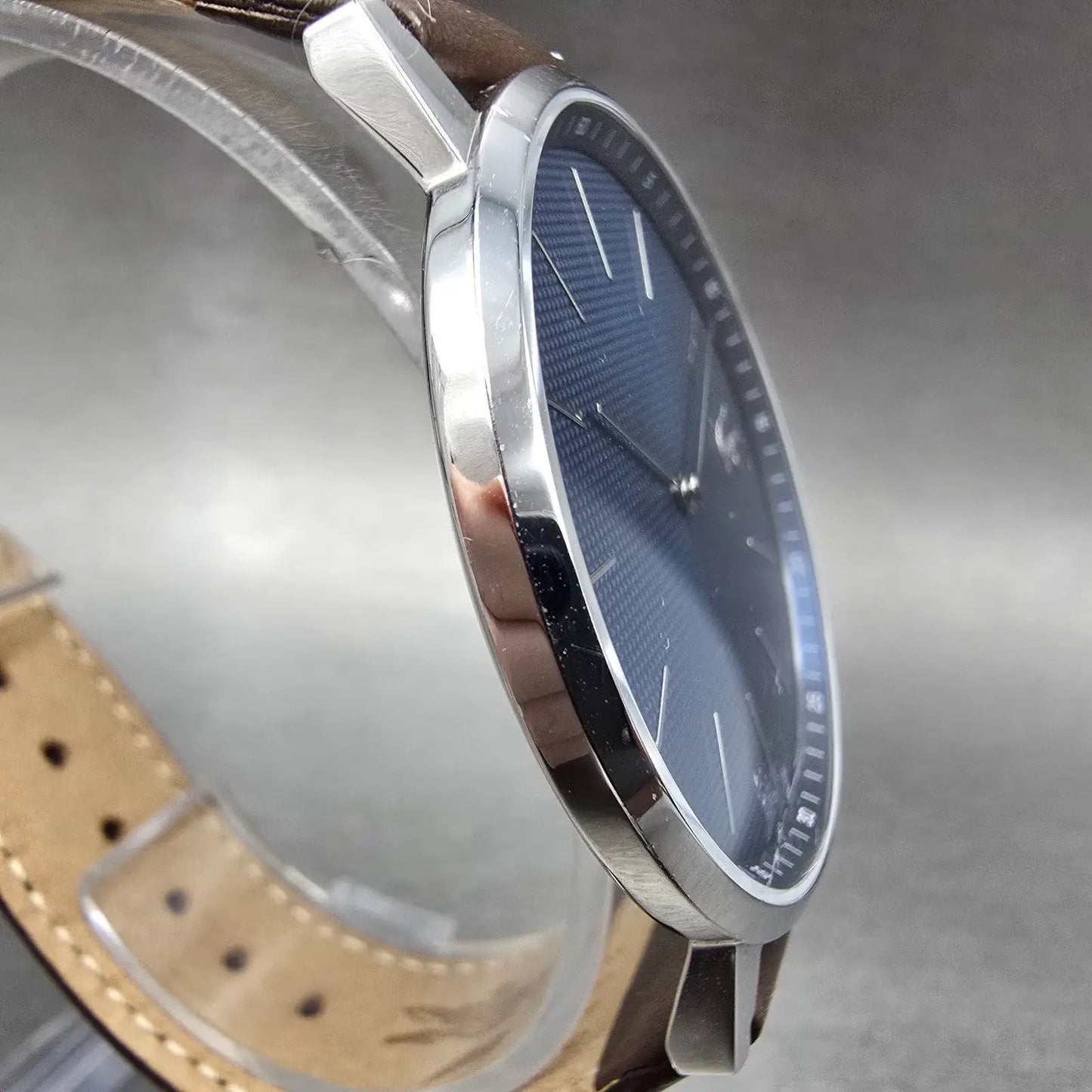 Lacoste Watch Men 41mm Blue Dial Silver Tone Round Leather Band New Battery3
