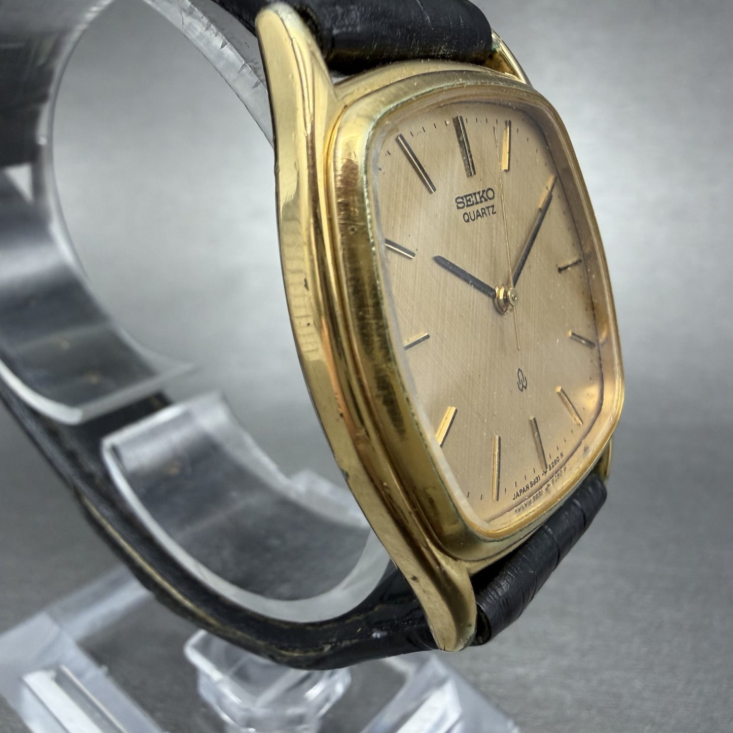 Seiko Watch Men 30mm Champagne Dial Gold Tone Rectangle 5931-5270 New Battery3