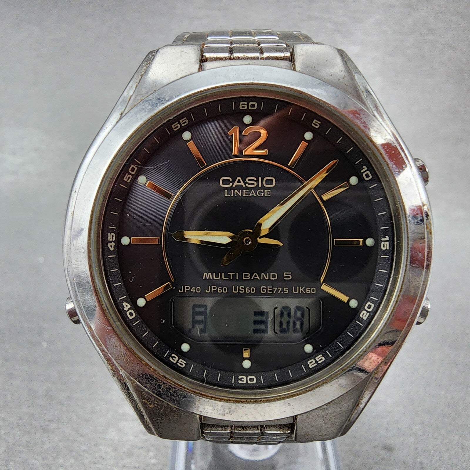 Casio Lineage Watch Men 38mm Gray Dial Steel Analog Digital Solar LCWM200 Works2