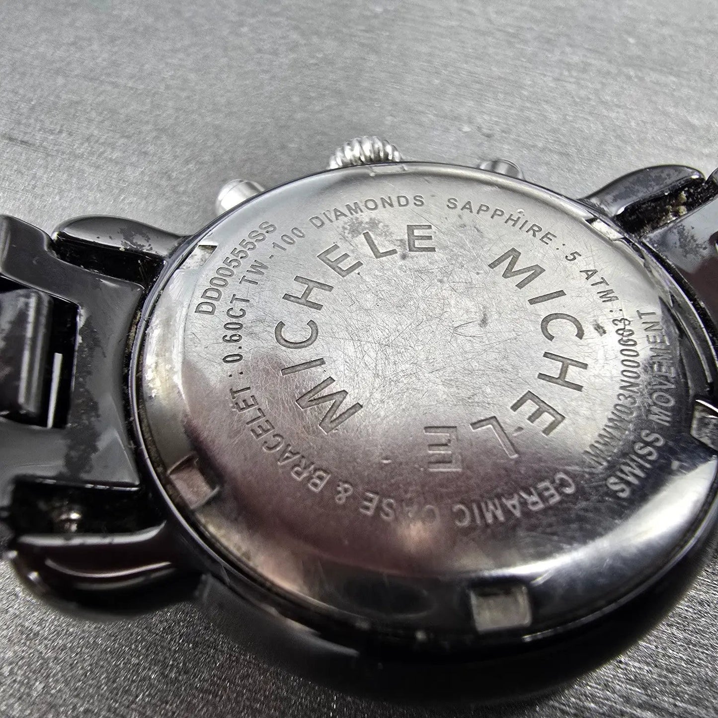 Michele CSX Chronograph Diamond Watch Women 37mm Black Dial Ceramic New Battery10