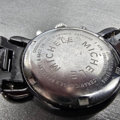 Michele CSX Chronograph Diamond Watch Women 37mm Black Dial Ceramic New Battery10