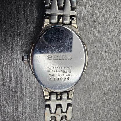 Seiko Exceline Solar Watch Women 22mm MOP Dial Silver Tone Oval V110-5A40 Works10