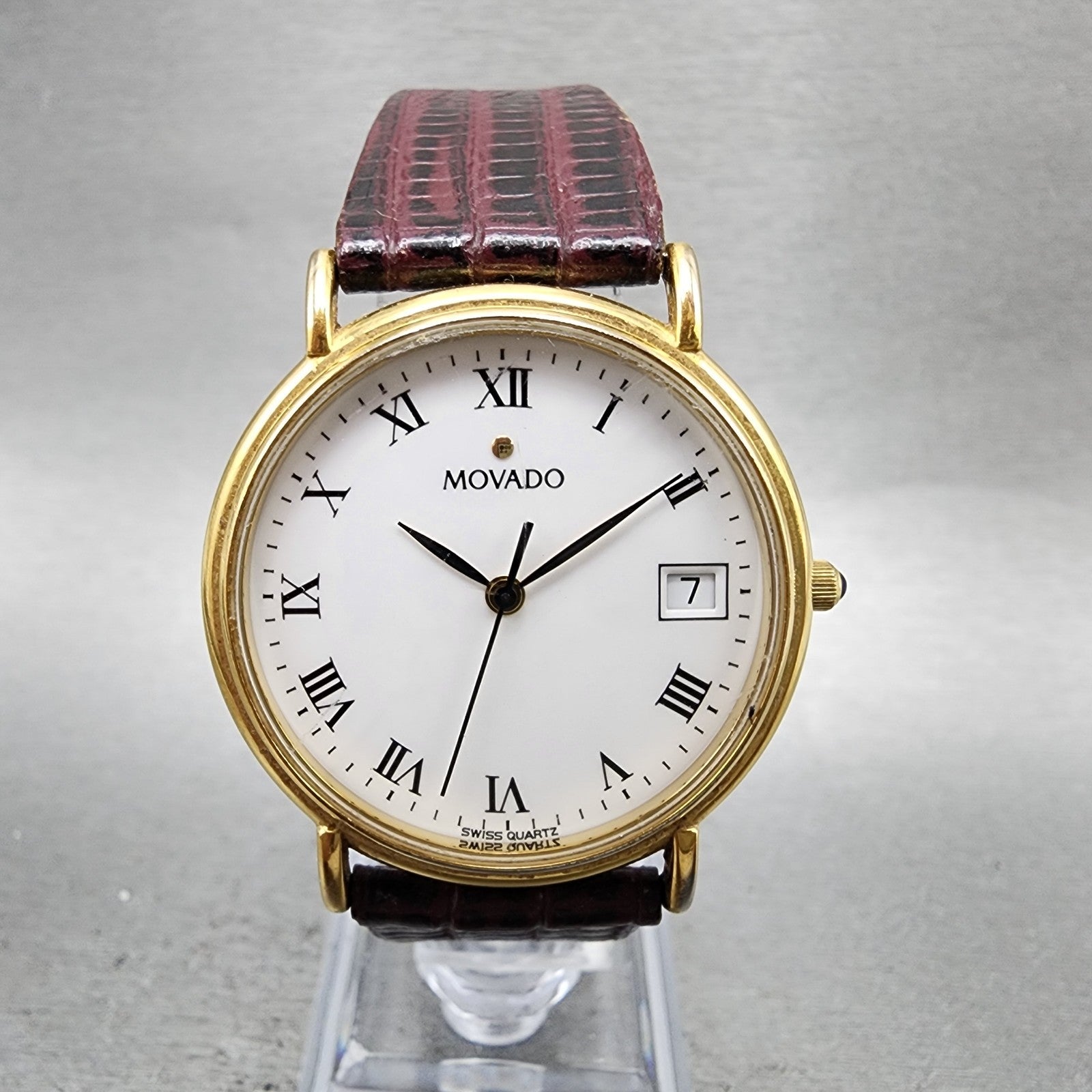 Movado Watch Men 34mm White Dial Gold Tone Date Round 87A40887 New Battery1